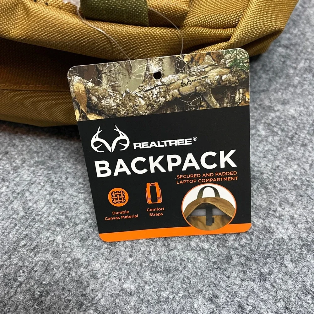 Realtree Backpack Tan Olive Canvas Padded Laptop Sleeve Outdoor Hiking NEW